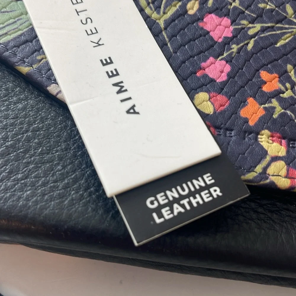 Aimee Kestenberg Delancey Wallet on a Chain Black Floral Leather Silver